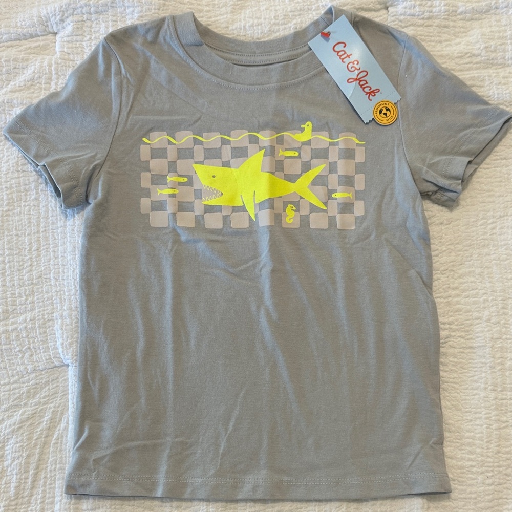 Cat & Jack NWT Gray Tee with Yellow Shark Design